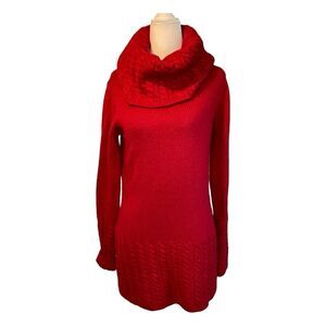 Vintage Ellen Tracy Cowl Neck Sweater Red Mix Knit Turtleneck Long Sleeves S